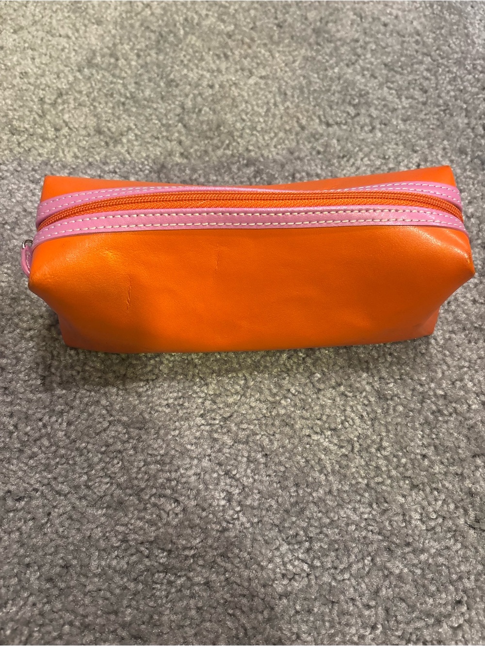 Vibrant Orange  Baekgaard Cosmetic Pouch with Pink Zipper Accents